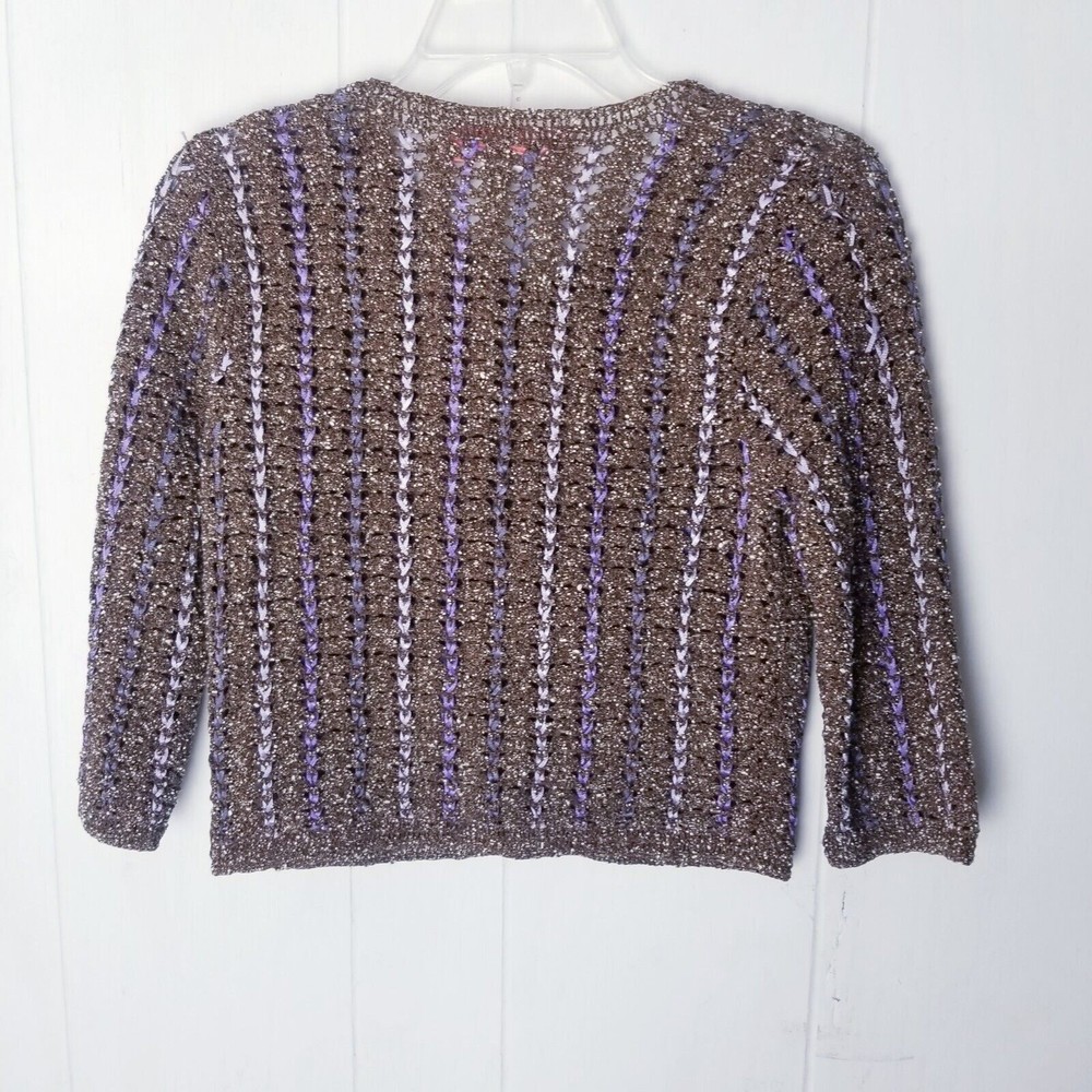 Cynthia Steffe Sweater Women Size Medium Knit Brown Cream Purple See Through - Picture 3 of 16